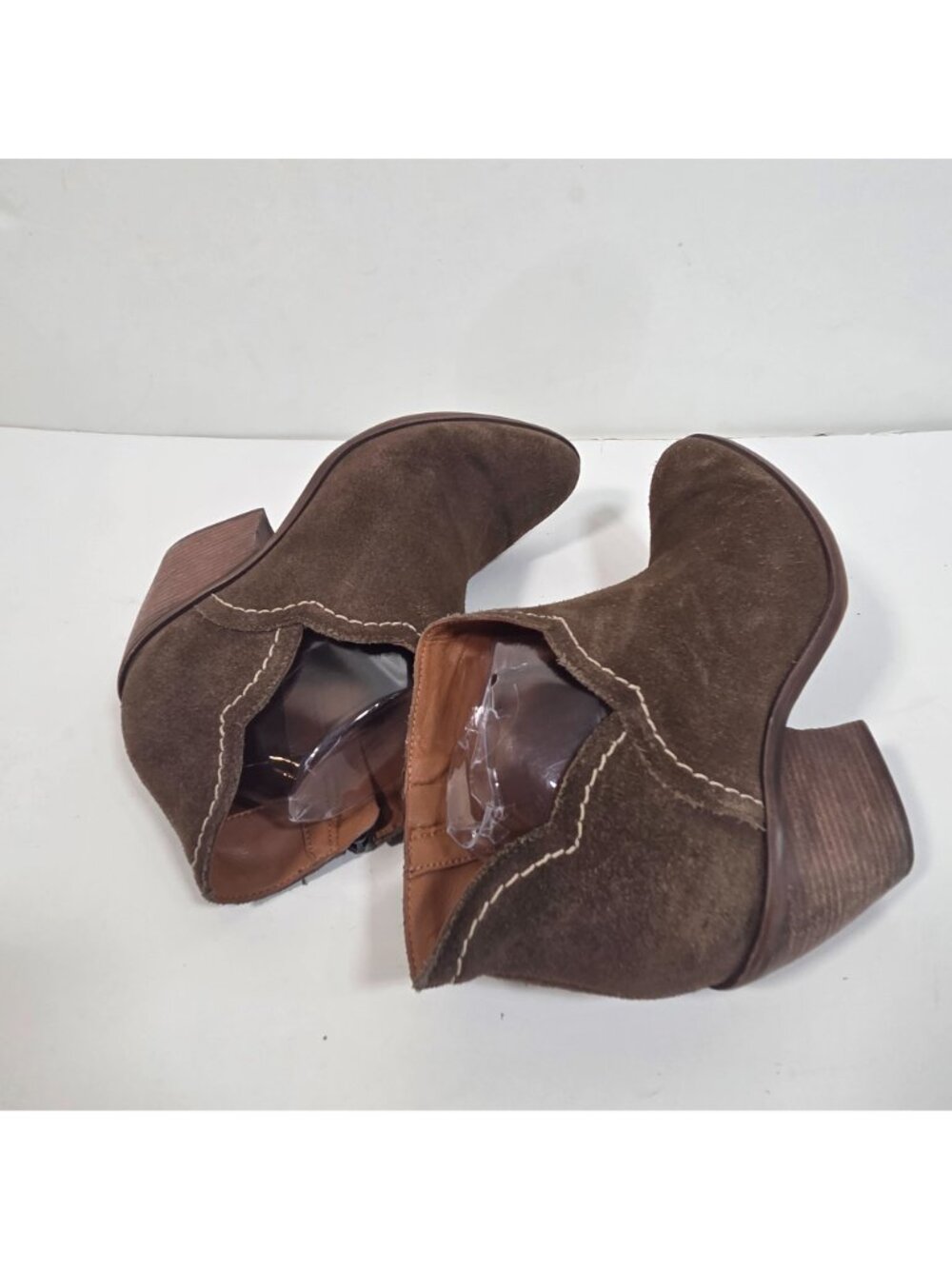 Lucky Brand Brown Suede Wedge Ankle Booties Side Zip Boho Western 8 - Picture 7 of 10